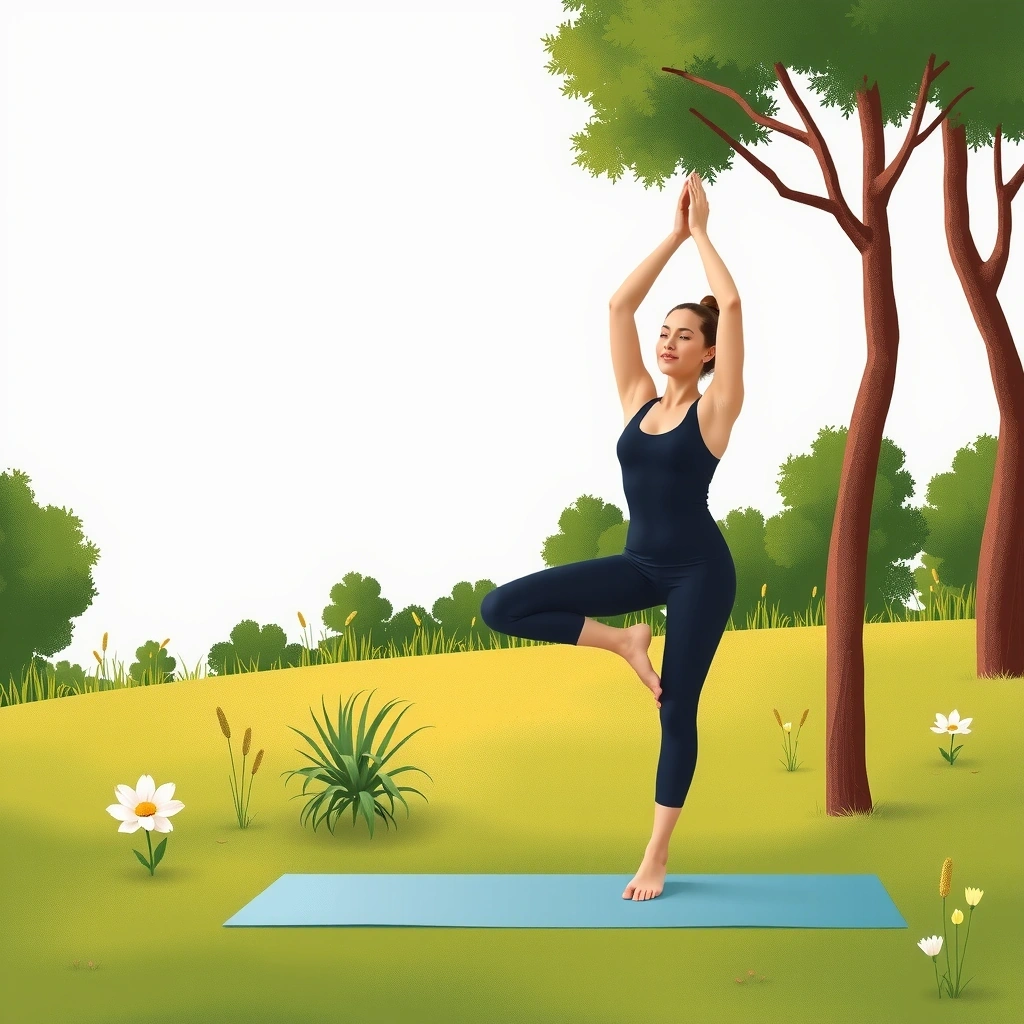 Ilustrație cu o persoană practicând yoga în natură